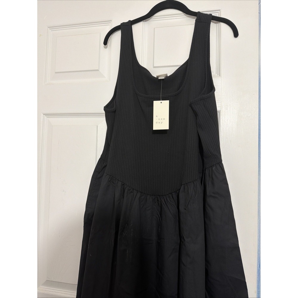 A New Day Women Black Sleeveless Bubble Hem Midi Dress 2X Pullover Ribbed Bodice